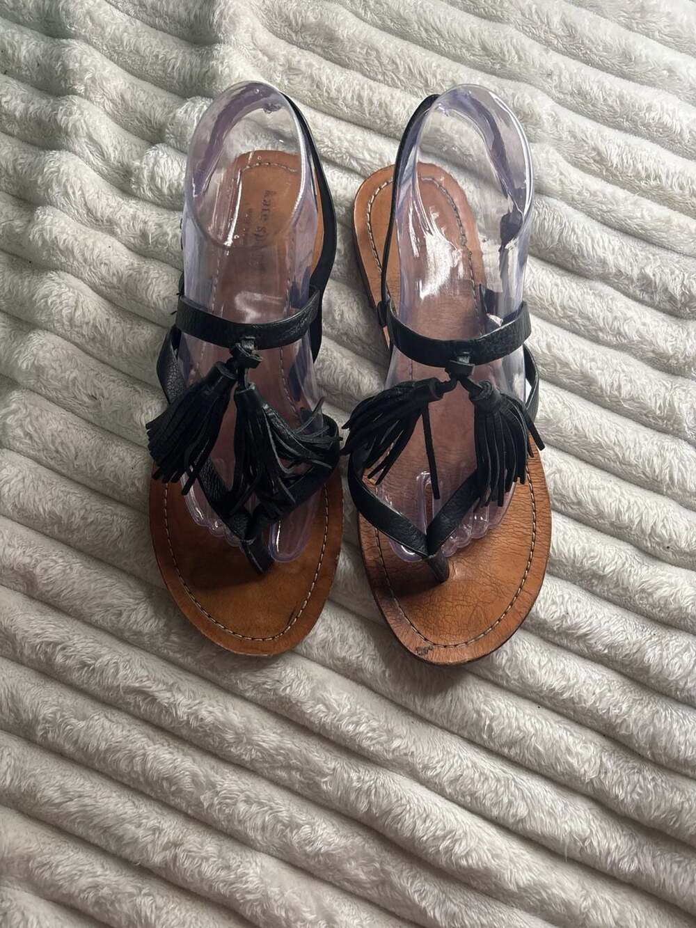 Kate Spade Black Tassel Leather Gladiator Sandals Women's 10